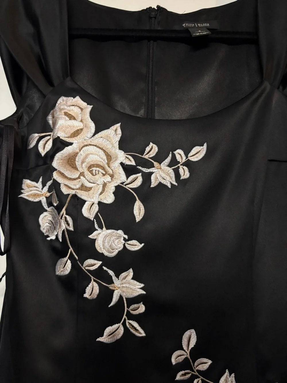 White House Black Market Black Midi Dress with Cream Floral Embroidery - Picture 3 of 9